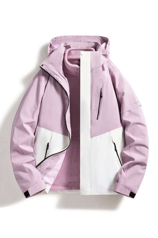 Women's waterproof hooded outdoor jacket for all-season adventures. Ideal for hiking, travel, and rain protection.