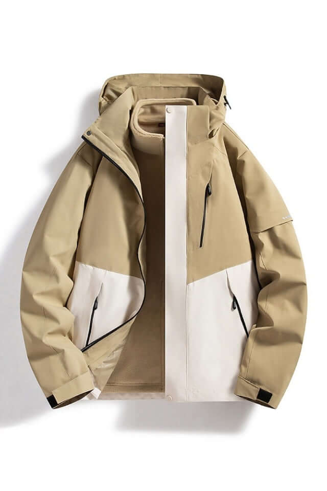 Ladies' hooded waterproof rain jacket, perfect for all-weather outdoor activities & protection from elements.