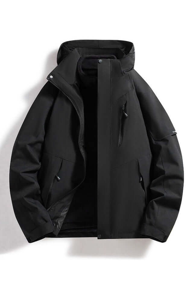 Women's long-sleeve waterproof hooded jacket for outdoor exploration. All-season rainproof and wind-resistant.