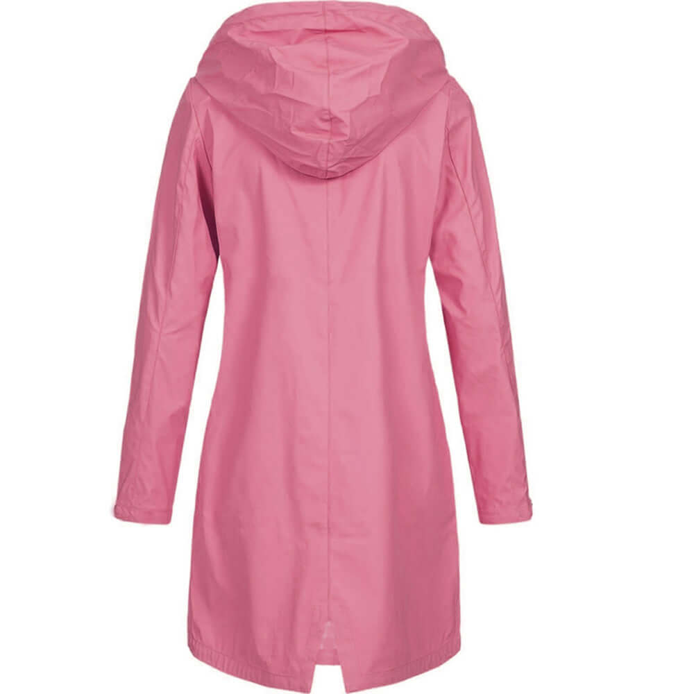Modern women's hooded waterproof outerwear, lightweight and practical for all seasonal rain.