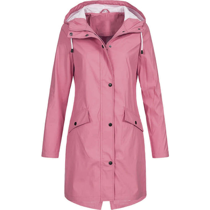 Durable women's hooded waterproof jacket for superior weather resistance and year-round style.