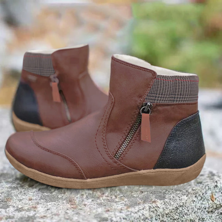 Ladies waterproof orthopedic walking boots with non-slip sole, ensuring winter comfort & support.