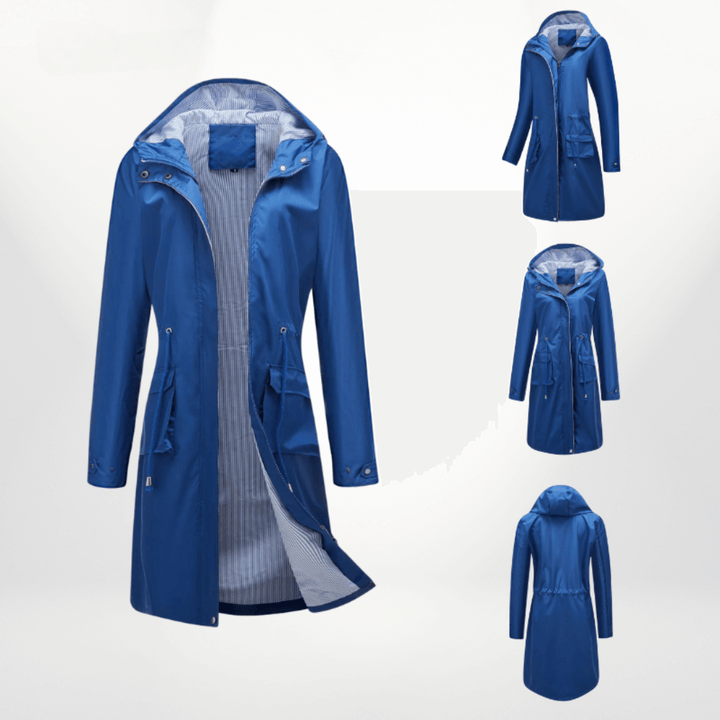 Stylish women's waterproof trench coat, over-knee length for spring/fall fashion & commute.