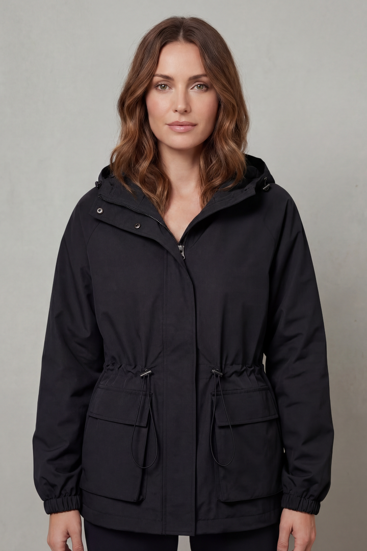 Women's lightweight waterproof utility jacket with drawstring, perfect for everyday casual wear.