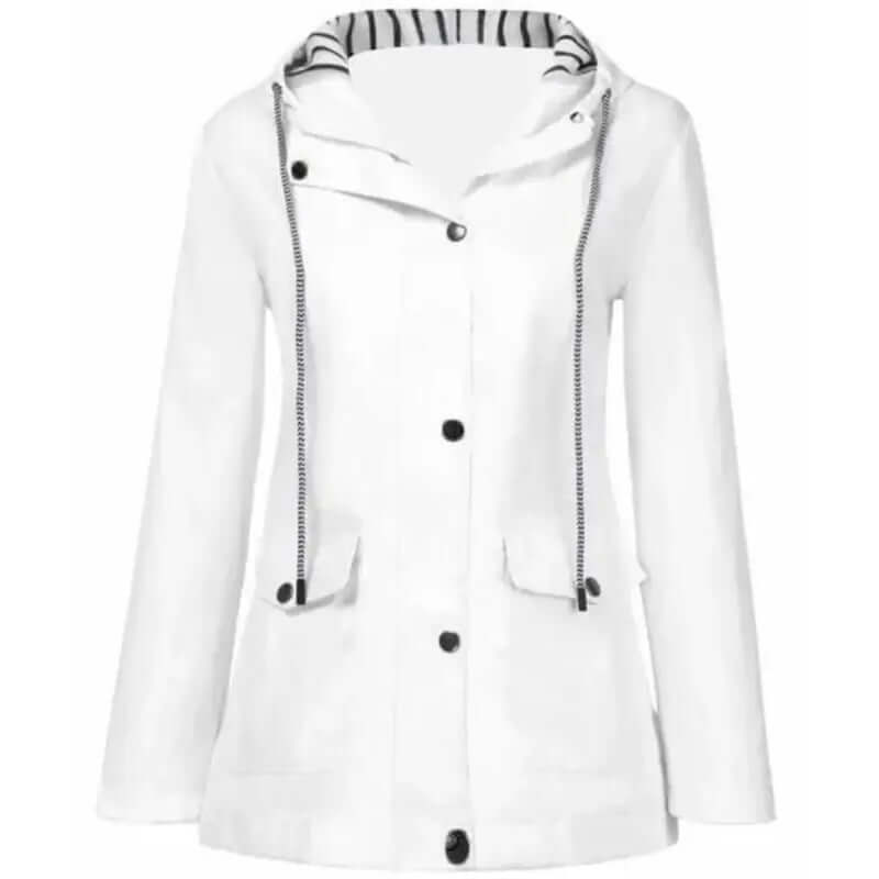Durable women's waterproof jacket. Windproof outerwear for hiking, camping, and outdoor activities.