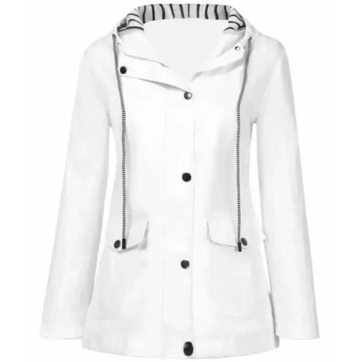 Durable women's waterproof jacket. Windproof outerwear for hiking, camping, and outdoor activities.
