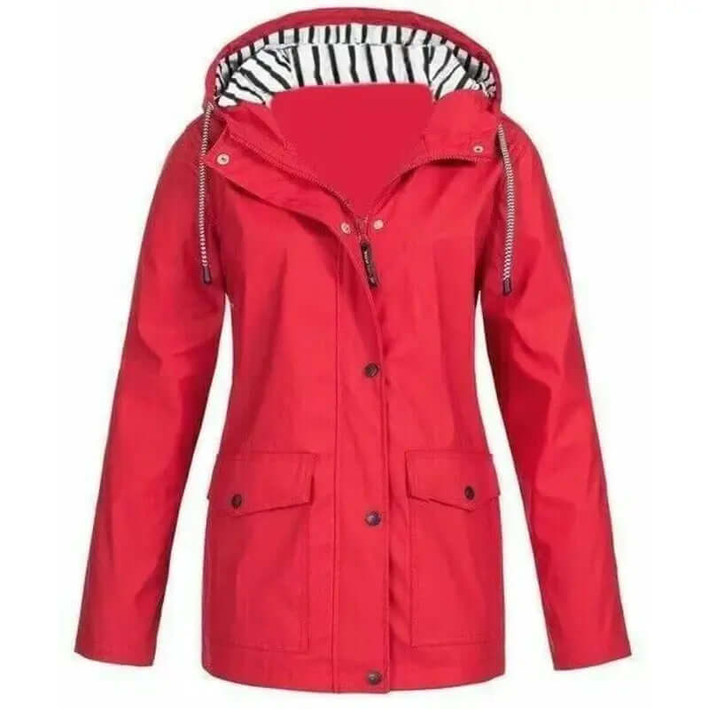 Front view of a sleek women's windproof and waterproof jacket. Perfect lightweight outdoor wear.