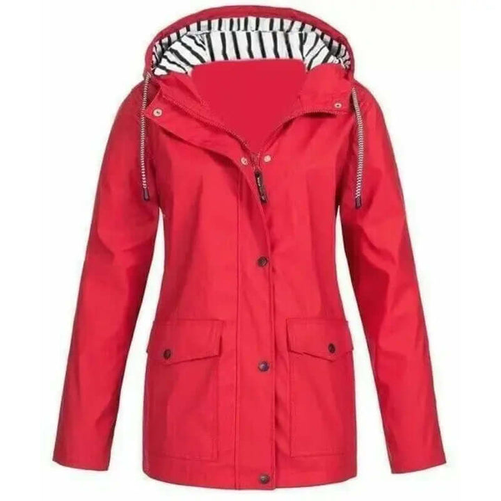 Front view of a sleek women's windproof and waterproof jacket. Perfect lightweight outdoor wear.
