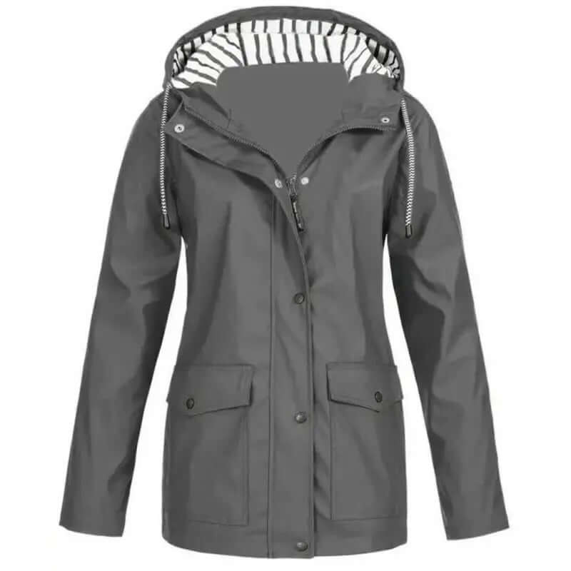 All-weather women's rain jacket, waterproof & windproof for ultimate outdoor protection. Stylish activewear.