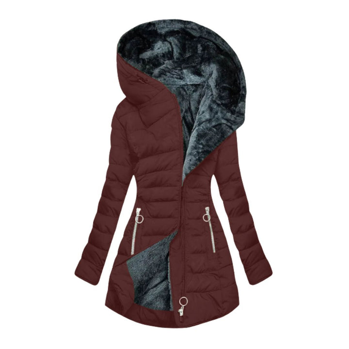 Durable women's waterproof winter coat. Long hooded jacket offering warmth and protection from cold & rain.