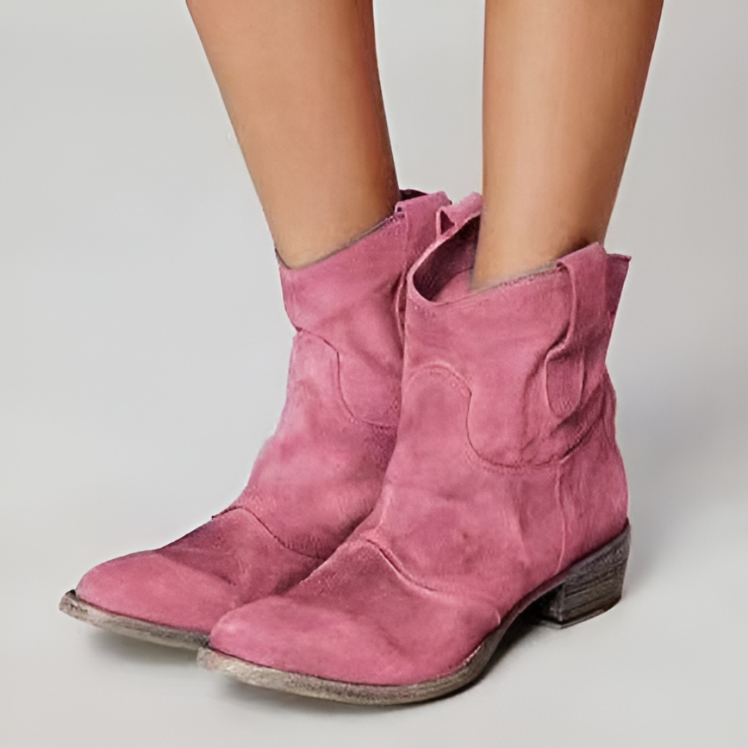Women's Western ankle boots, comfortable pull tab fashion footwear with a block heel for fall everyday style.