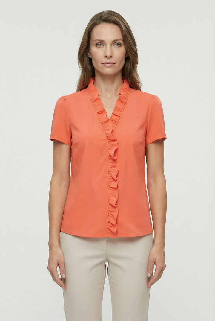 Summer top option: women's lightweight ruffled long sleeve blouse for warm weather.