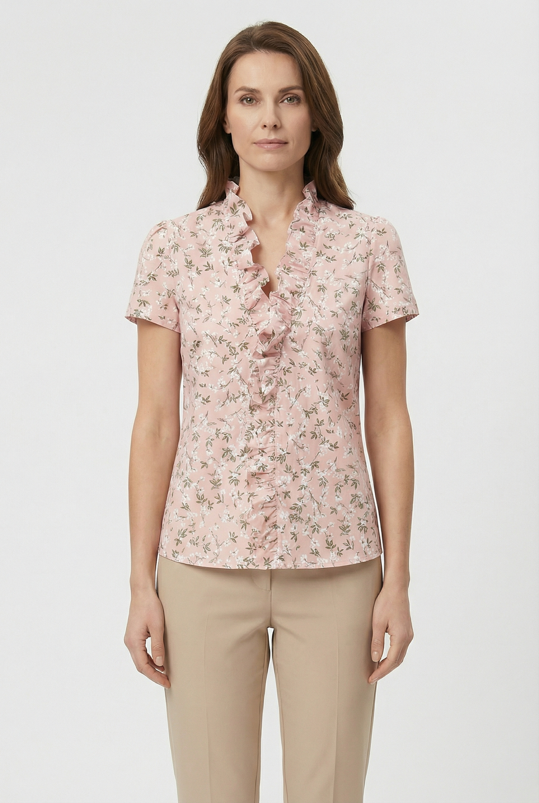 Women's elegant ruffled long sleeve blouse, combining casual comfort with chic style.
