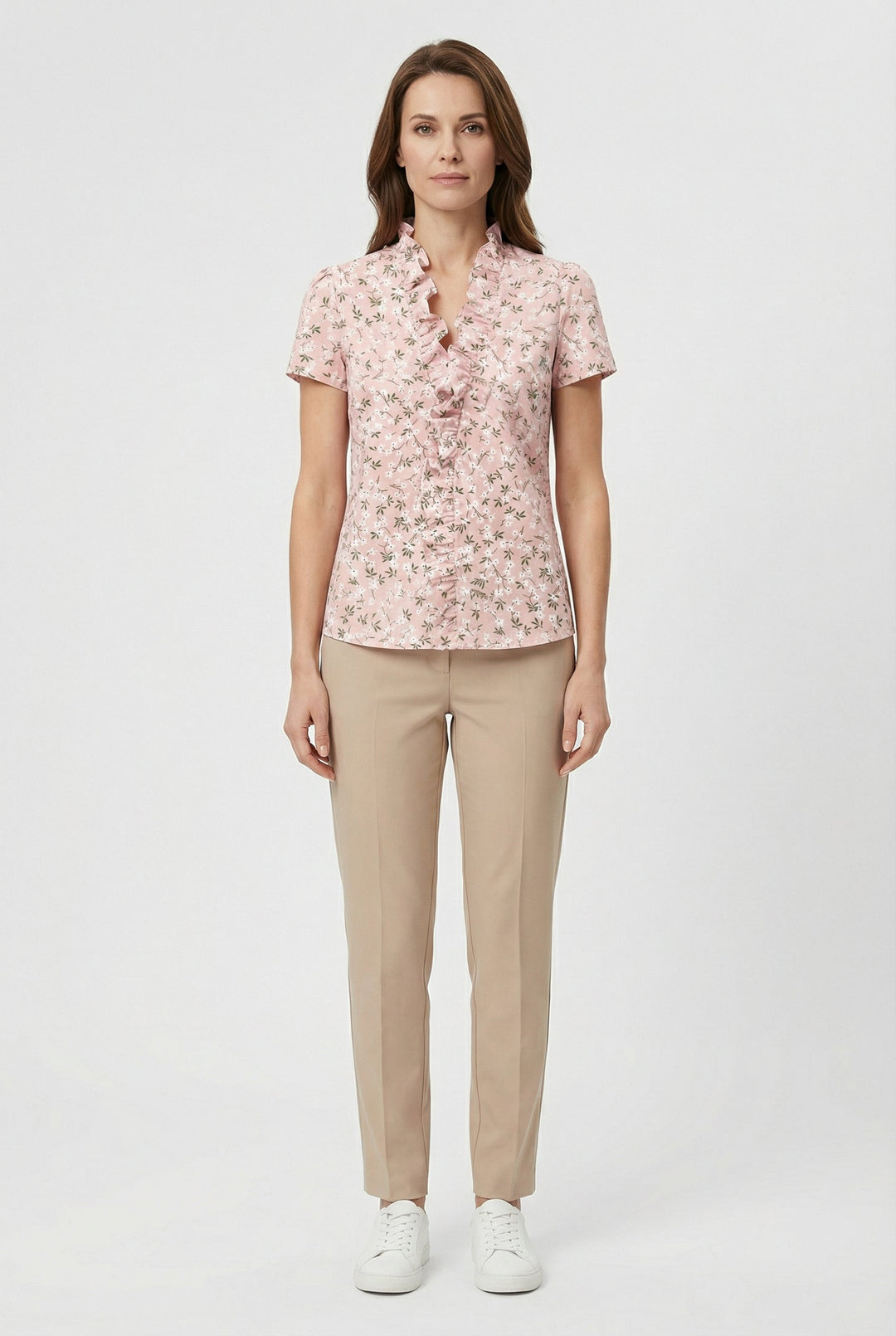 Stylish women's long sleeve top featuring charming ruffles, perfect for casual outings.