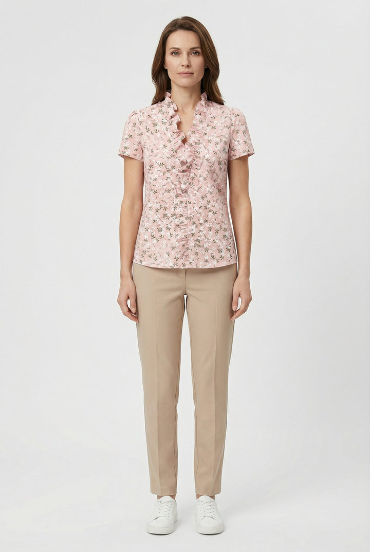 Stylish women's long sleeve top featuring charming ruffles, perfect for casual outings.