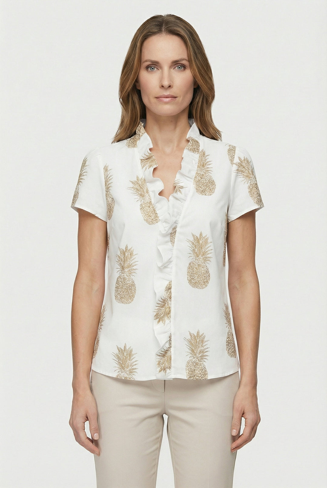 A women's versatile ruffled blouse designed for long sleeves, ideal for chic fashion.
