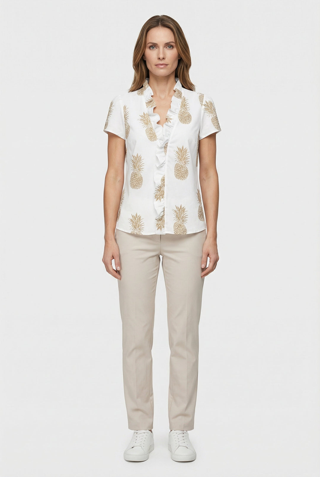 Discover feminine charm with this women's casual long sleeve ruffled blouse.