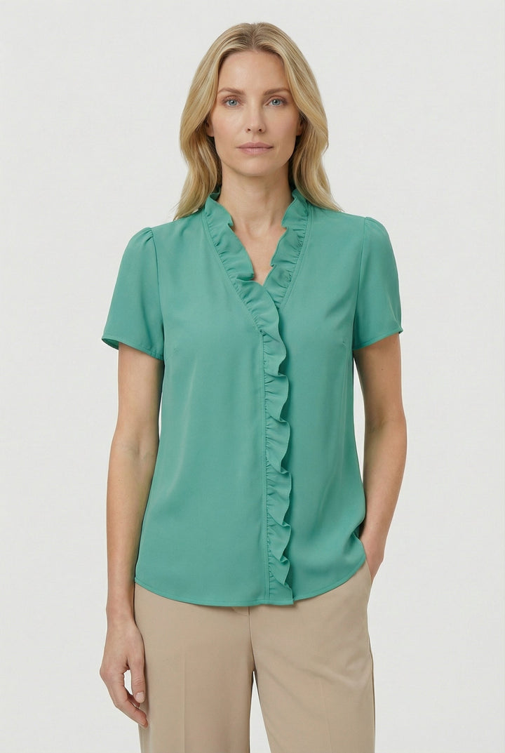 Chic women's long sleeve blouse with elegant ruffles, ideal for everyday elegance.
