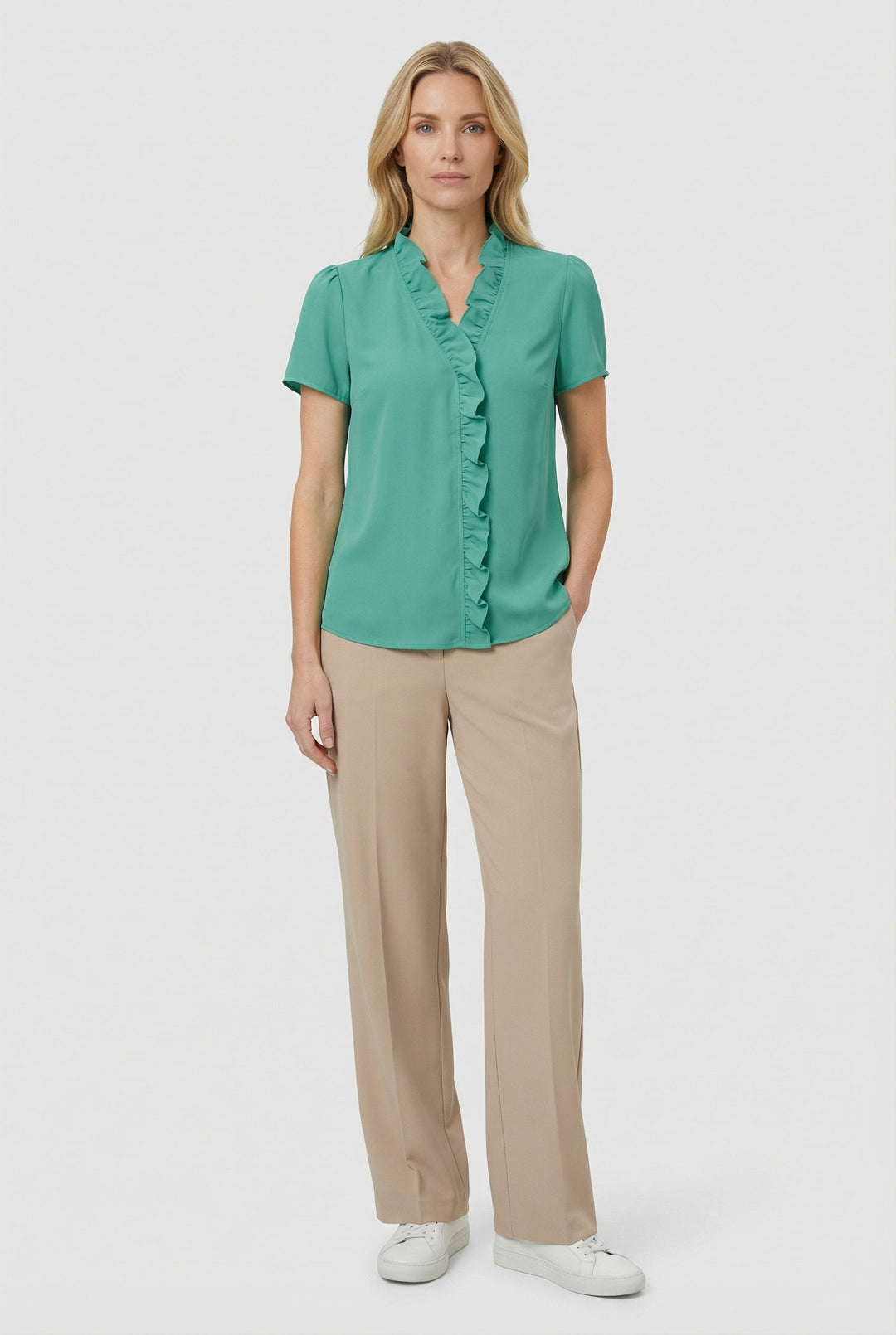 Casual wear essential: women's ruffled long sleeve top for a fashionable look.