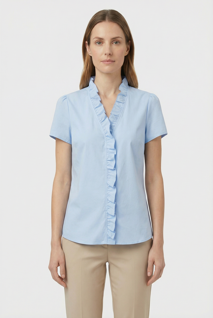 Versatile fashion piece: women's long sleeve blouse with sophisticated ruffle details.