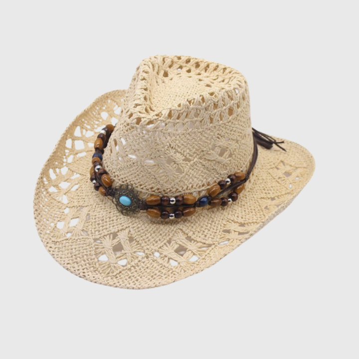 Stylish women's western cowboy hat, wide brim for summer fashion & sun protection.