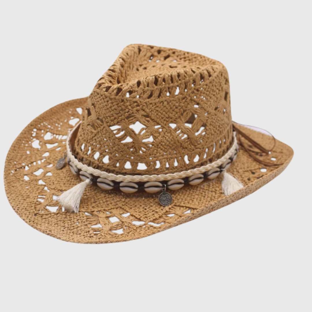Chic women's wide-brim summer cowboy hat. Fashionable western style with great sun protection.