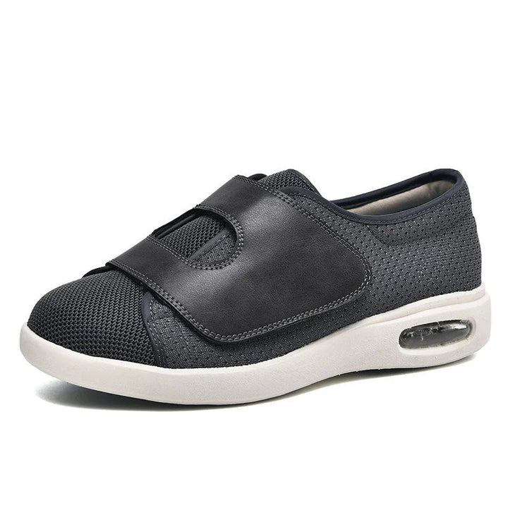 Comfortable women's wide fit walking shoes with air cushion & supportive design, easy Velcro closure.
