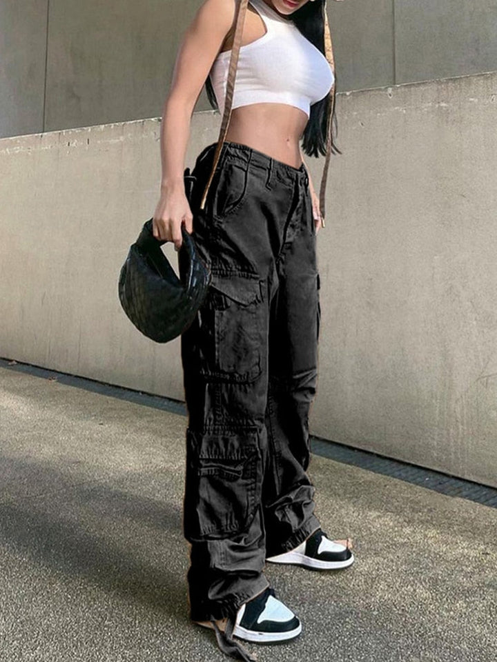 Women's utility cargo pants with a trendy wide leg fit. Great for streetwear, urban fashion & casual everyday style.