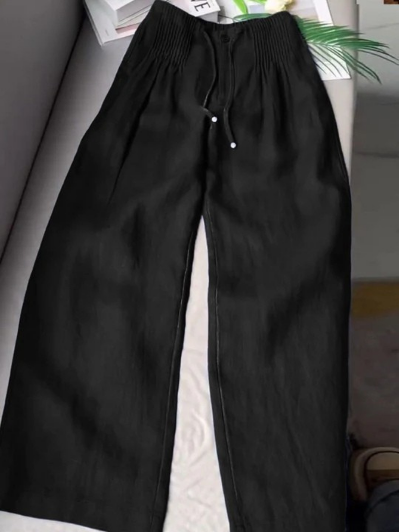 Women's wide-leg cotton blend trousers, perfect for comfortable and elegant spring/summer fashion.