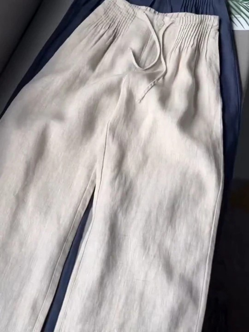 Effortless women's wide-leg cotton blend trousers, a versatile and comfortable bottom for spring and summer fashion.