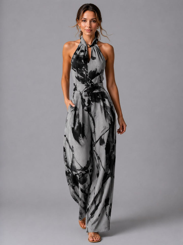 Chic women's wide leg halterneck jumpsuit. Modern and comfortable, great for various occasions.