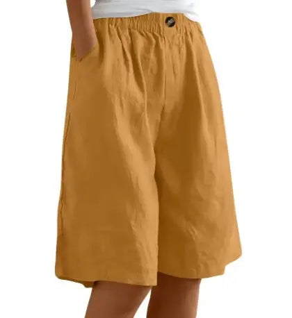 Versatile women's wide leg high waist shorts for vacation or casual summer outings, offering day wear comfort.