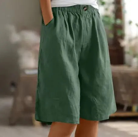Stylish women's wide leg high waist elastic shorts, versatile for casual summer fashion & vacation outfits.