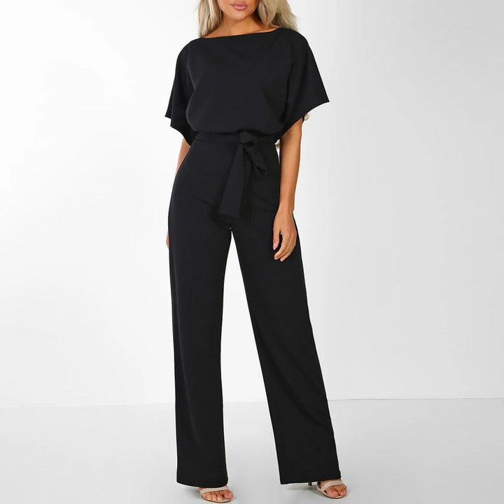 Versatile women's wide leg jumpsuit with short sleeves and belt, a chic choice for spring and summer fashion.