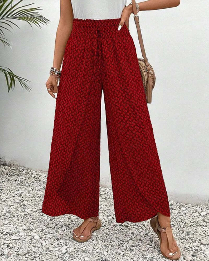 High-waist drawstring women's wide leg palazzo trousers, flowy & lightweight, perfect for summer comfort.