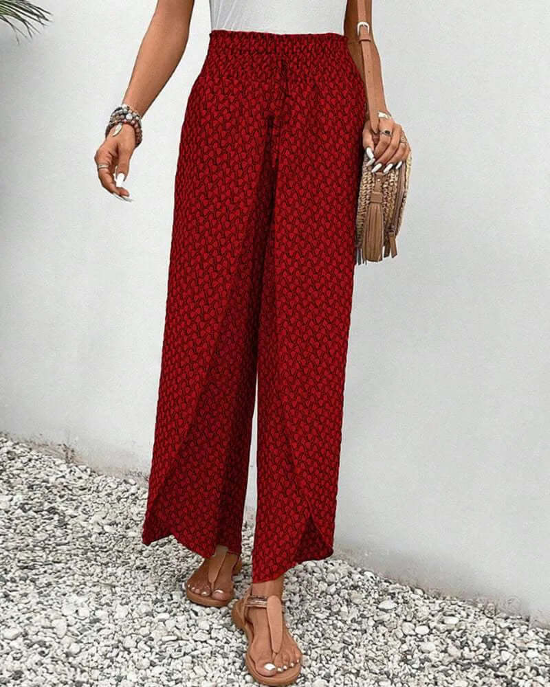 Casual chic flowy wide leg palazzo trousers for women, lightweight and comfortable, great for everyday style.