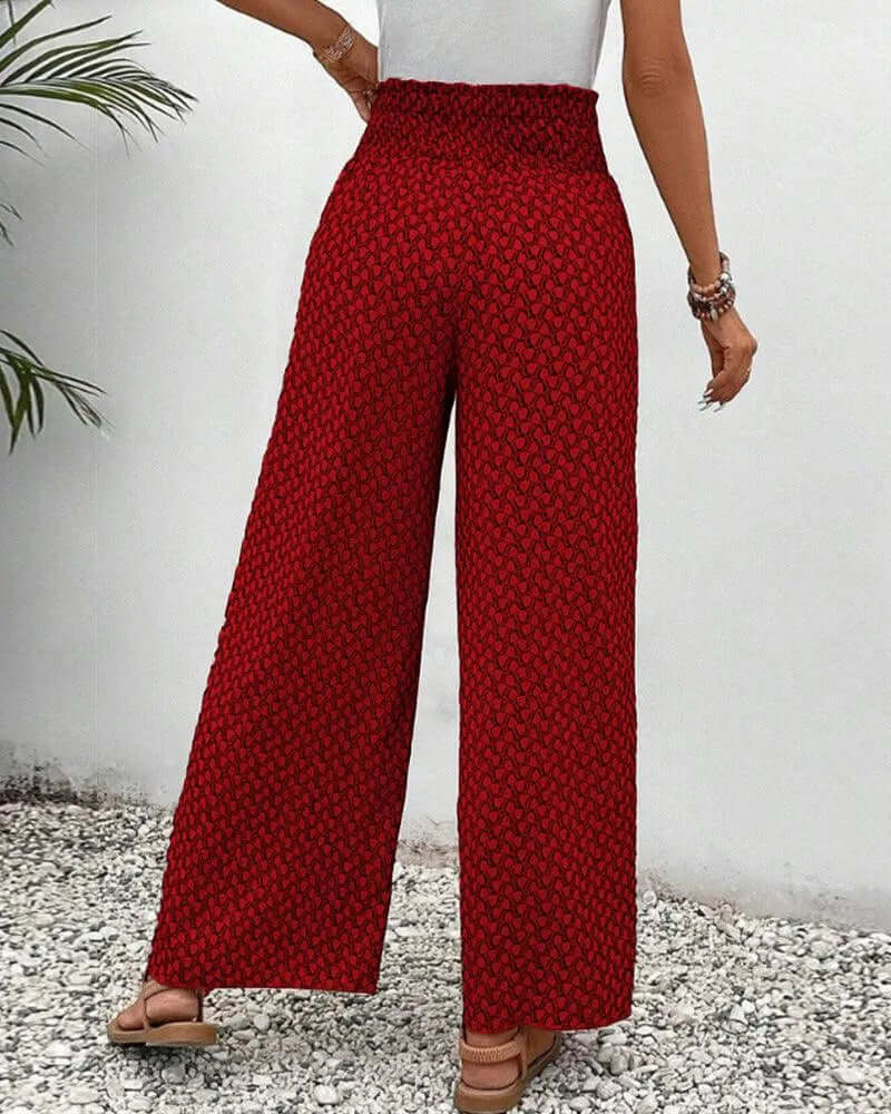Grey high-waist women's wide leg palazzo trousers, flowy & lightweight, offering elegant comfort.