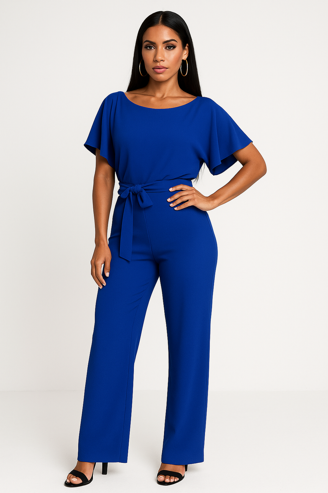 Stylish women's wide leg short sleeve jumpsuit, perfect for comfortable and elegant daily wear.
