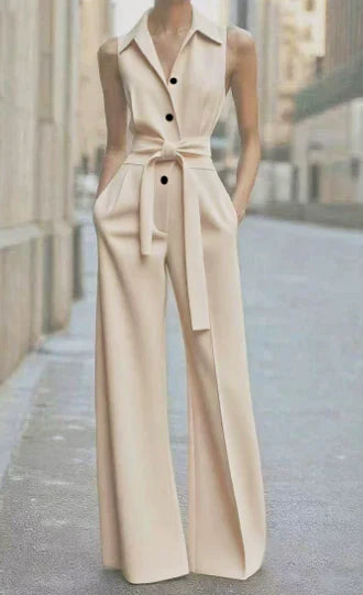 Elegant women's sleeveless wide leg jumpsuit, ideal for casual summer events or versatile day-to-night wear.