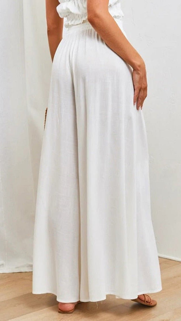 Spring fashion wide-leg trousers for women, featuring a comfortable elastic waist.