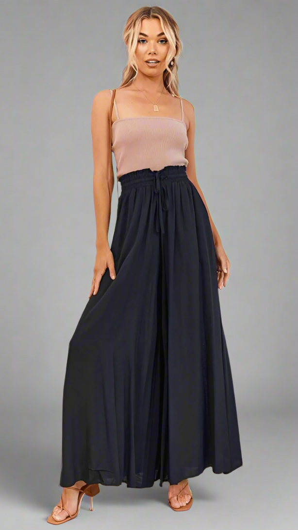 Extremely comfortable wide-leg women's pants with elastic waist for all-day wear.