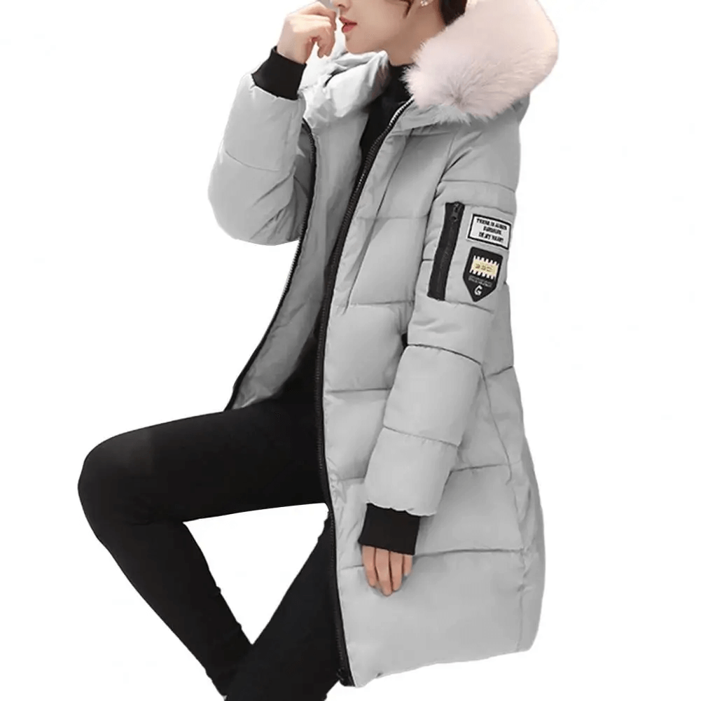 Women's versatile windproof puffer coat. Mid-length hooded winter jacket, perfect for everyday cold weather style.