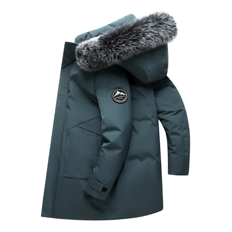 Elegant women's winter parka, designed for warmth, with a removable hood and plush faux fur accents.