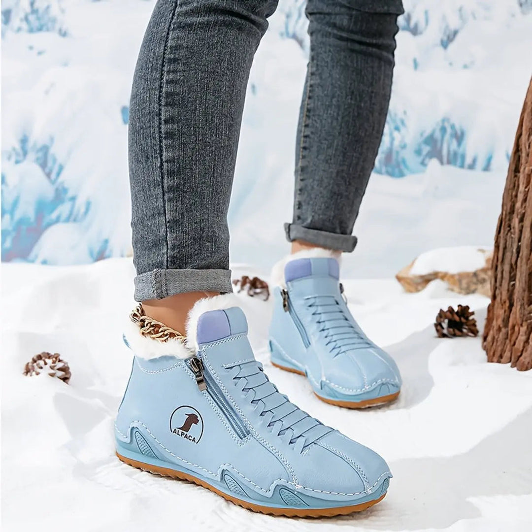 Women's zip-up winter ankle boots with faux-fur lining for cozy comfort & wide fit.