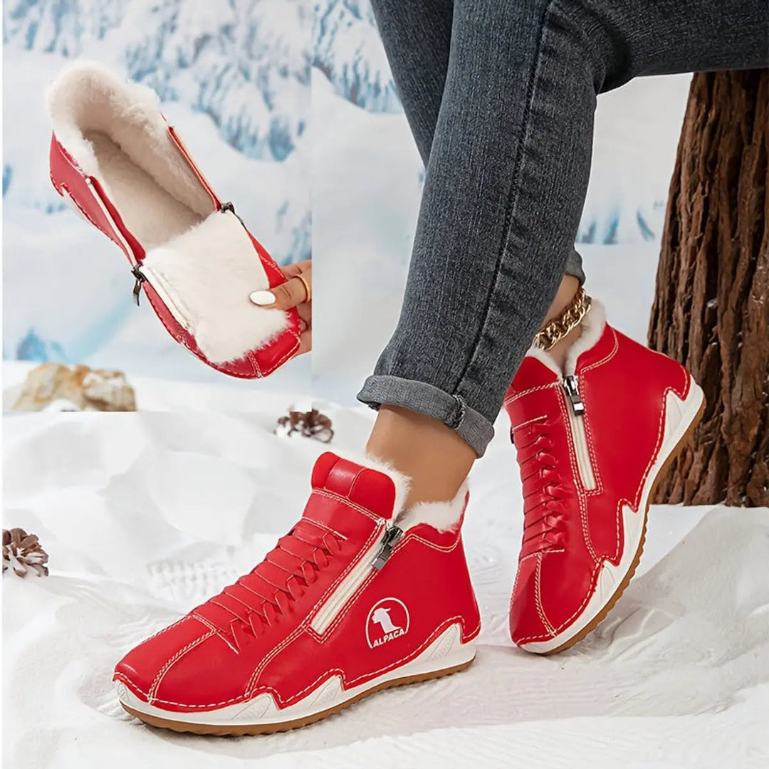 Faux-fur lined ankle boots for women, wide fit, ideal for winter style and cozy warmth.
