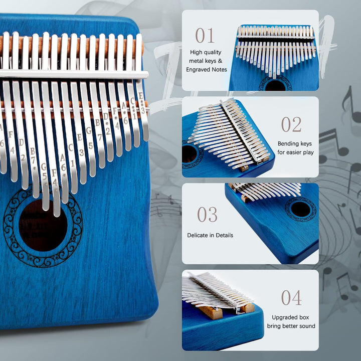 Easy-to-learn 17-key kalimba, a wooden thumb piano for beginners to create soothing music.