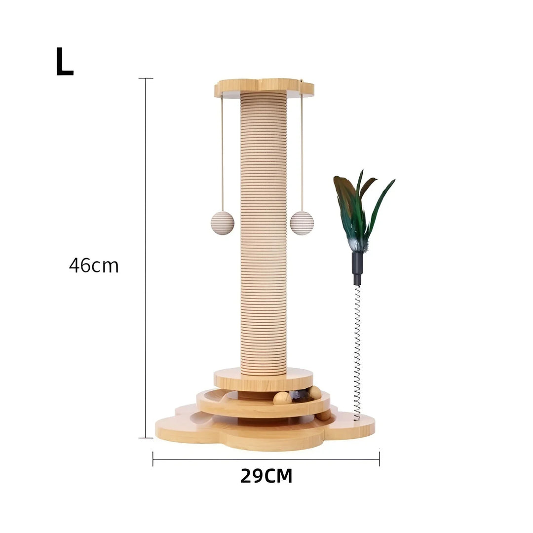 Multi-functional wooden cat scratching post, an interactive toy for feline enrichment and fun.