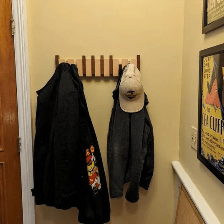 Entryway organizer featuring a unique wooden piano design