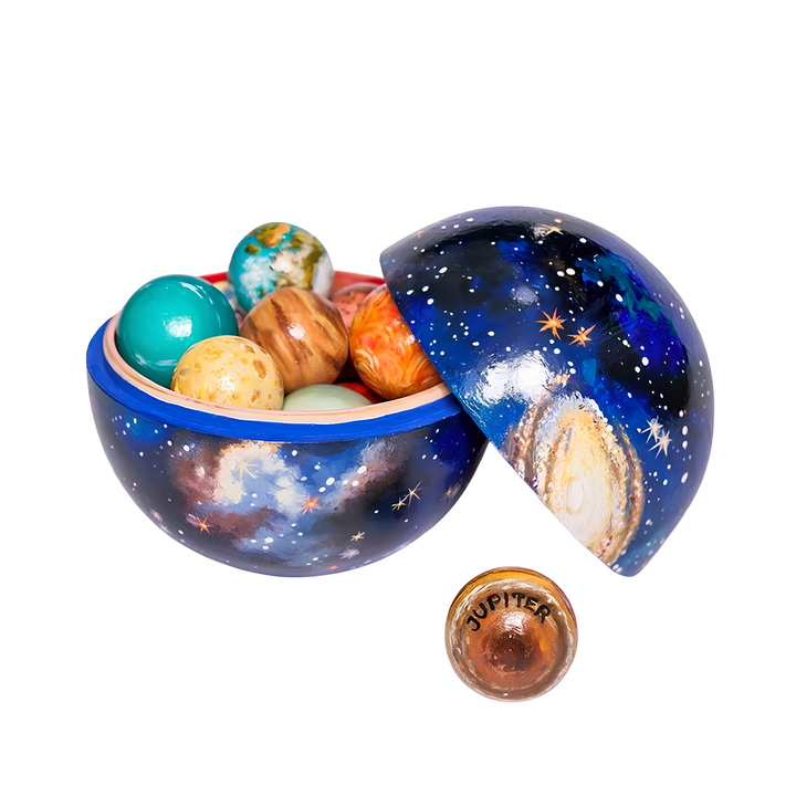 Wooden solar system planet set for kids, featuring colorful planets for educational play