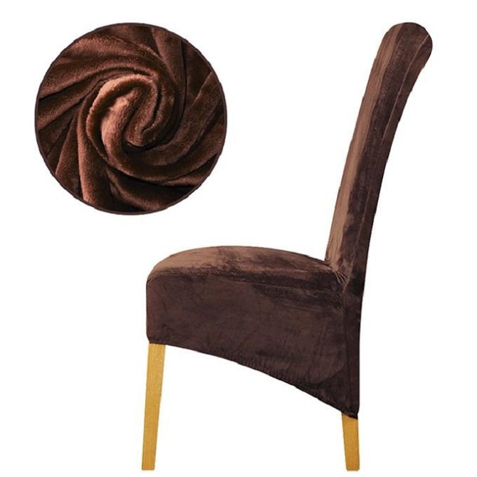 Easy-install velvet dining chair cover, XL, elegant stretch furniture protector for homes.